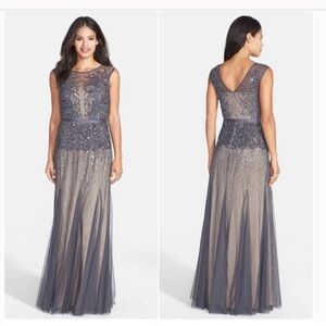 Adrianna Papell Illusion Beaded Chiffon Gown
